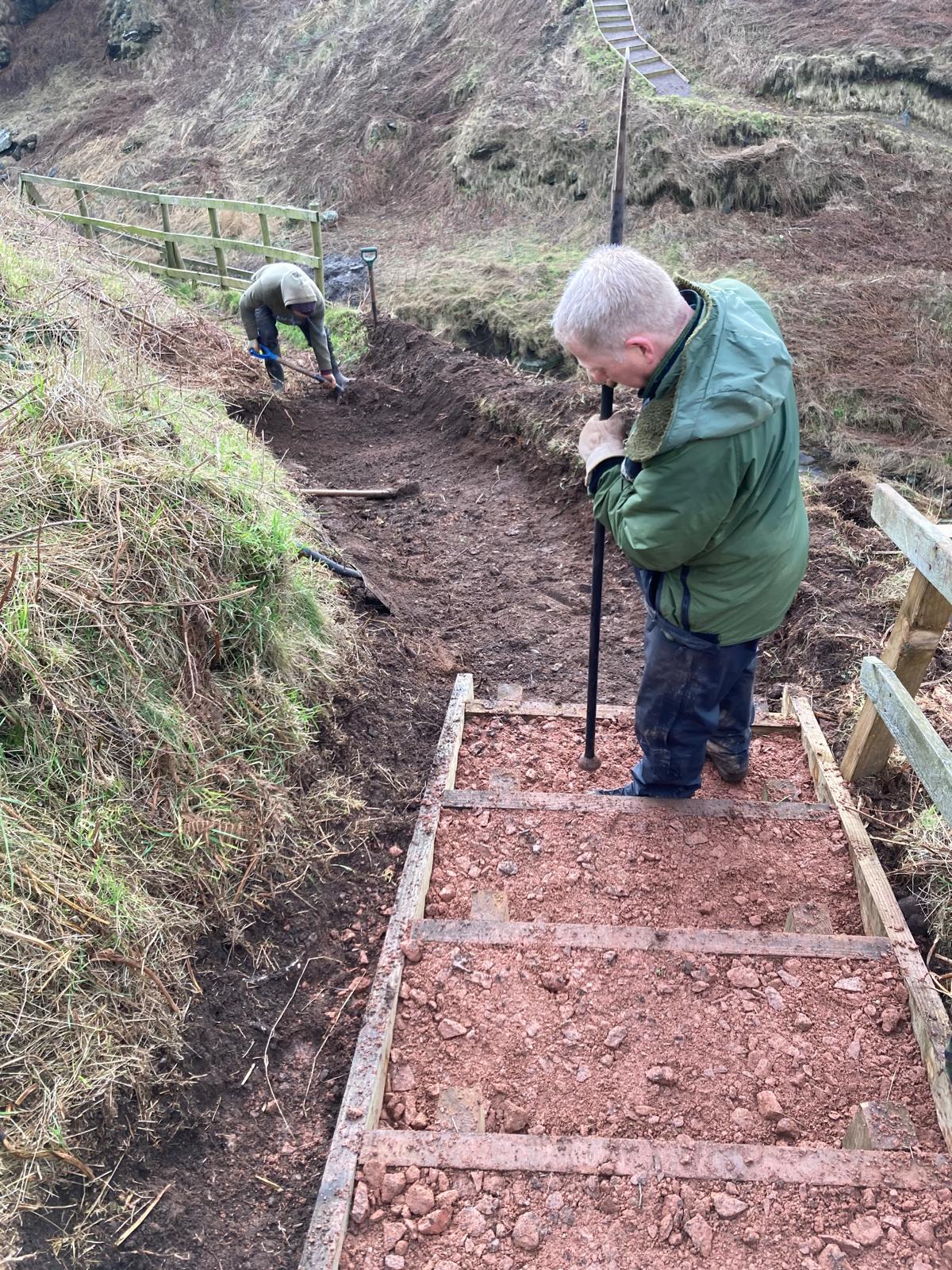 Volunteers carrying out path and step improvements on the north-east coast