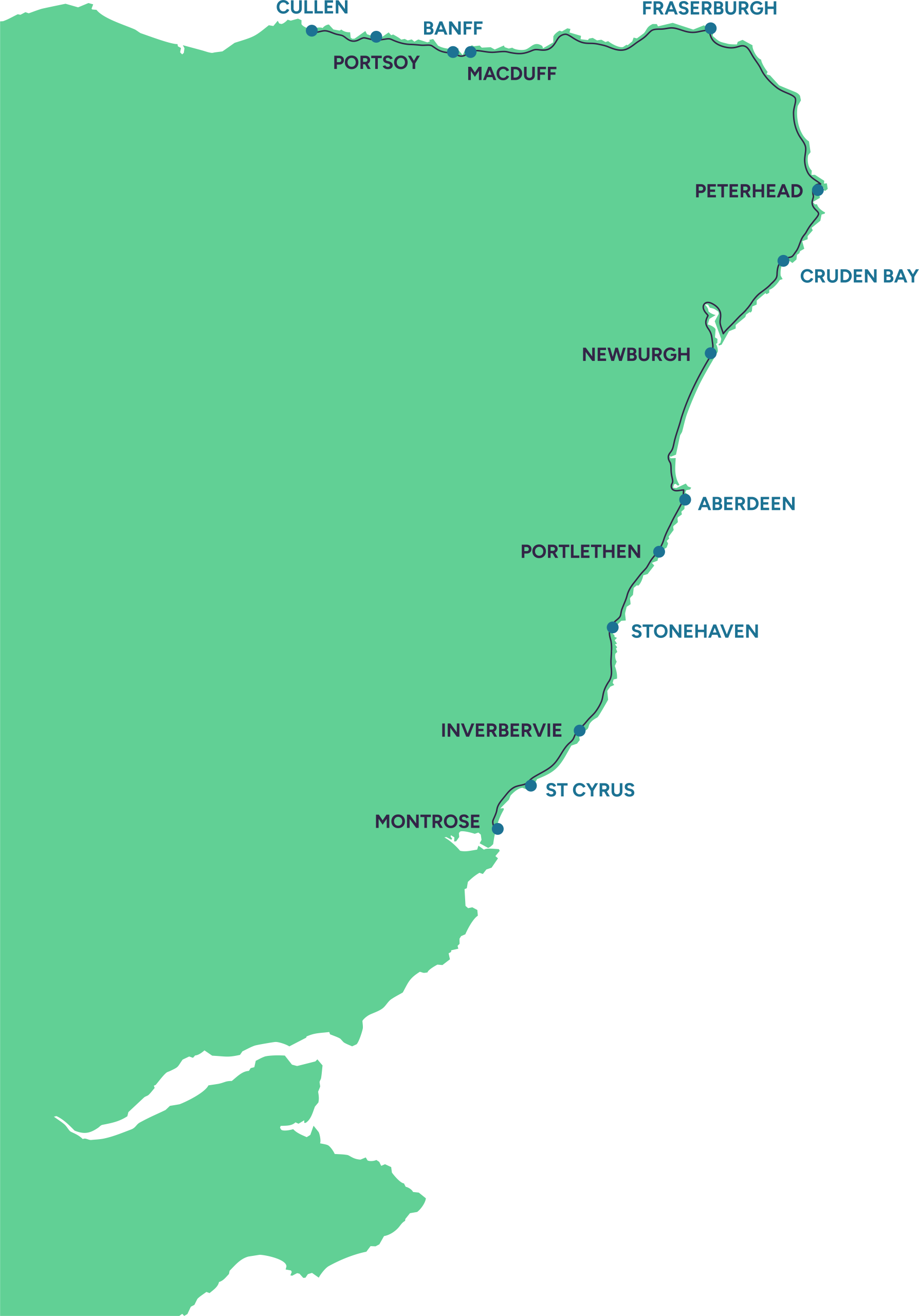 Proposed route of The Doric Way along the north-east coast from Montrose to Cullen